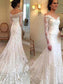 Court Sleeves Train Trumpet/Mermaid Applique Off-the-Shoulder Long Lace Wedding Dresses