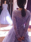 Long Gown Jewel Sleeves Floor-Length Ball Lace Tulle Dresses