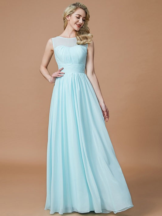 Sleeveless A-Line/Princess Scoop Floor-Length Chiffon Bridesmaid Dresses