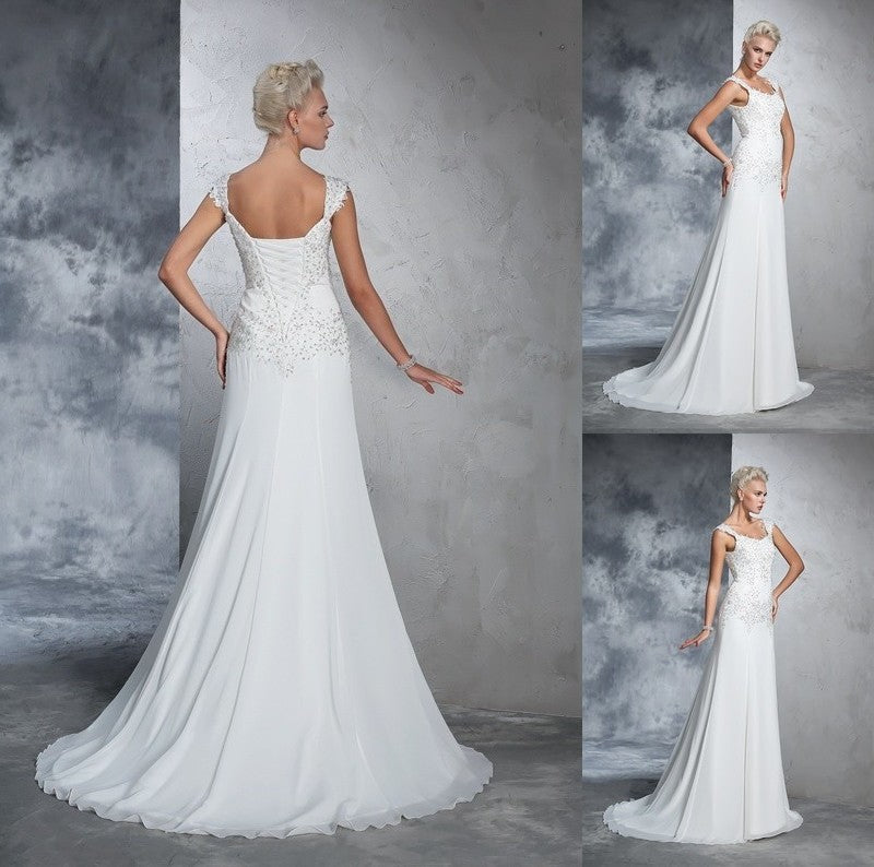 Beading Straps Long Sleeveless A-Line/Princess Chiffon Wedding Dresses
