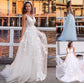 A-Line/Princess V-neck Sleeveless Applique Sweep/Brush Tulle Train Wedding Dresses