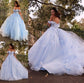 Applique Ball Gown Tulle Off-the-Shoulder Sleeveless Sweep/Brush Train Dresses