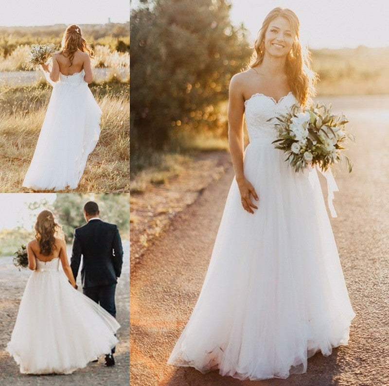 Ruched Tulle Sleeveless Sweetheart A-Line/Princess Floor-Length Wedding Dresses
