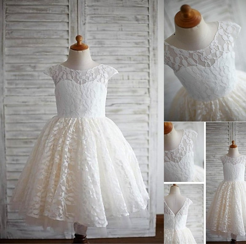 Sleeves Scoop Short A-line/Princess Lace Tea-Length Flower Girl Dresses