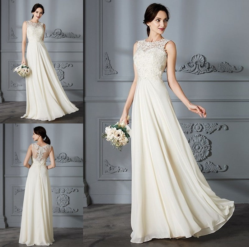 Scoop Sleeveless A-Line/Princess Chiffon Floor-Length Wedding Dresses