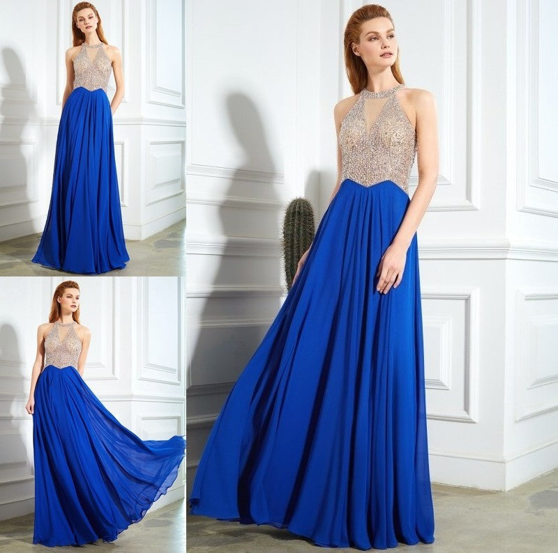 Floor-Length A-Line/Princess Sleeveless Scoop Crystal Chiffon Dresses