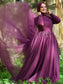 Sweep/Brush Gown High Ball Sleeves Neck Tulle Applique Long Train Muslim Dresses