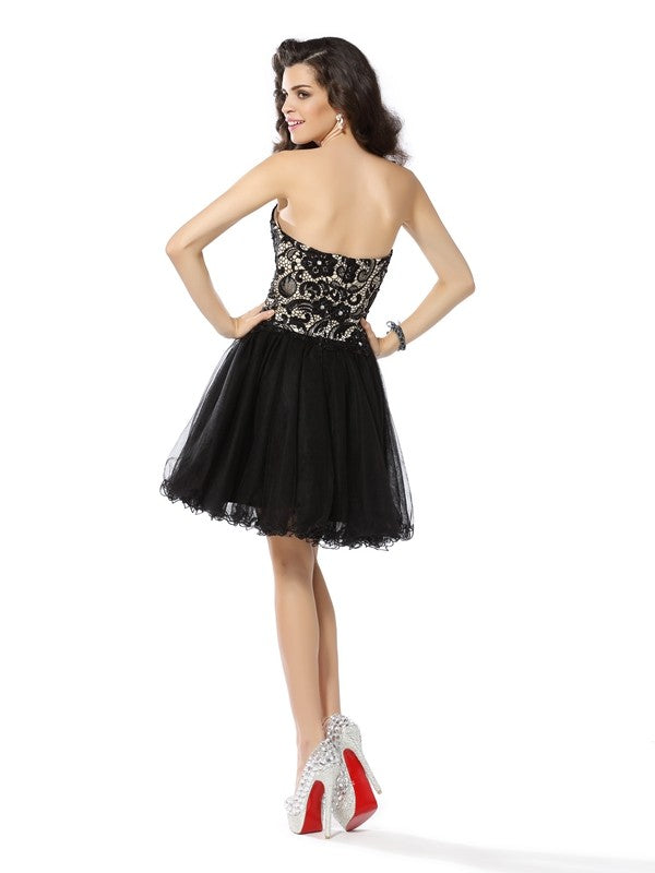 Angelina A-Line/Princess Sweetheart Ruffles Sleeveless Short Net Homecoming Dresses Cocktail Dresses