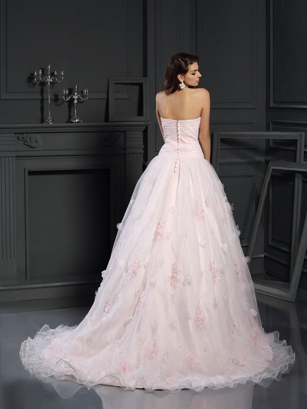 Gown Sleeveless Ruffles Long Sweetheart Ball Organza Wedding Dresses