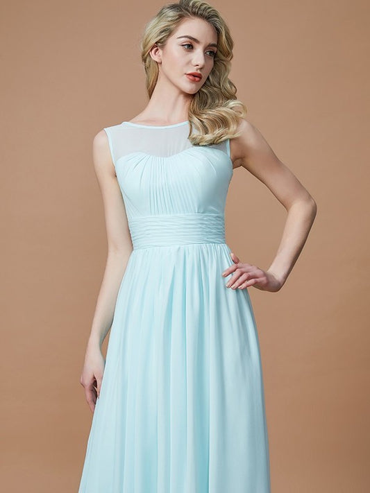 Sleeveless A-Line/Princess Scoop Floor-Length Chiffon Bridesmaid Dresses