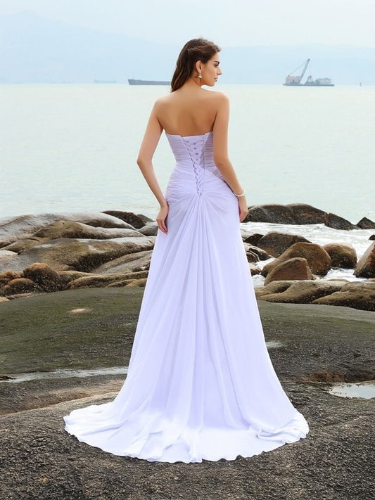 Chiffon Long Sweetheart Beading Sleeveless Sheath/Column Beach Wedding Dresses
