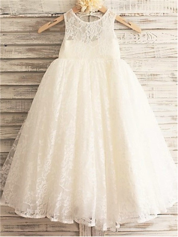 A-line/Princess Ankle-Length Sleeveless Scoop Lace Flower Girl Dresses