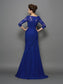 Mother 3/4 of Sleeves Ruched Chiffon Sweetheart Trumpet/Mermaid Long the Bride Dresses