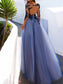 Sleeves Floor-Length Long With Scoop A-Line Applique Tulle Dresses