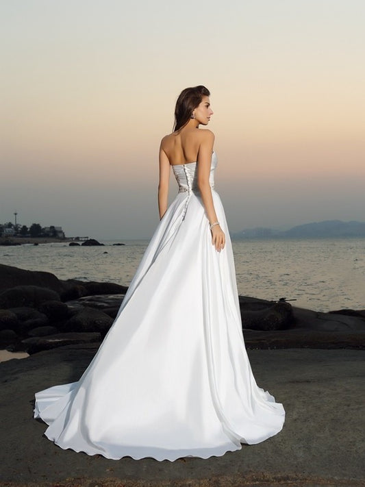 Taffeta A-Line/Princess Sweetheart Long Sleeveless Beading Beach Wedding Dresses