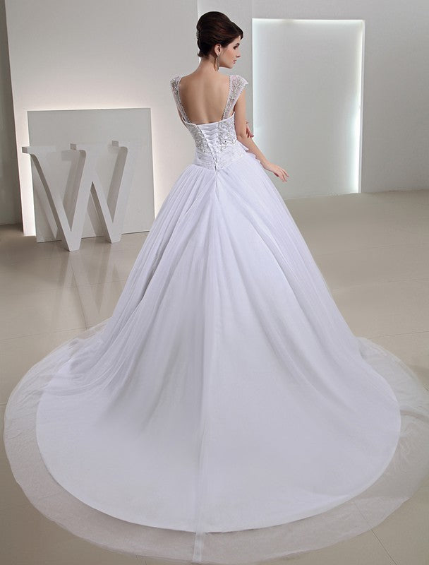 Gown Ball Organza Long Beading Embroidery Bowknot Wedding Dresses