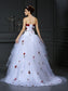 Strapless Hand-Made Sleeveless Gown Flower Long Ball Tulle Wedding Dresses