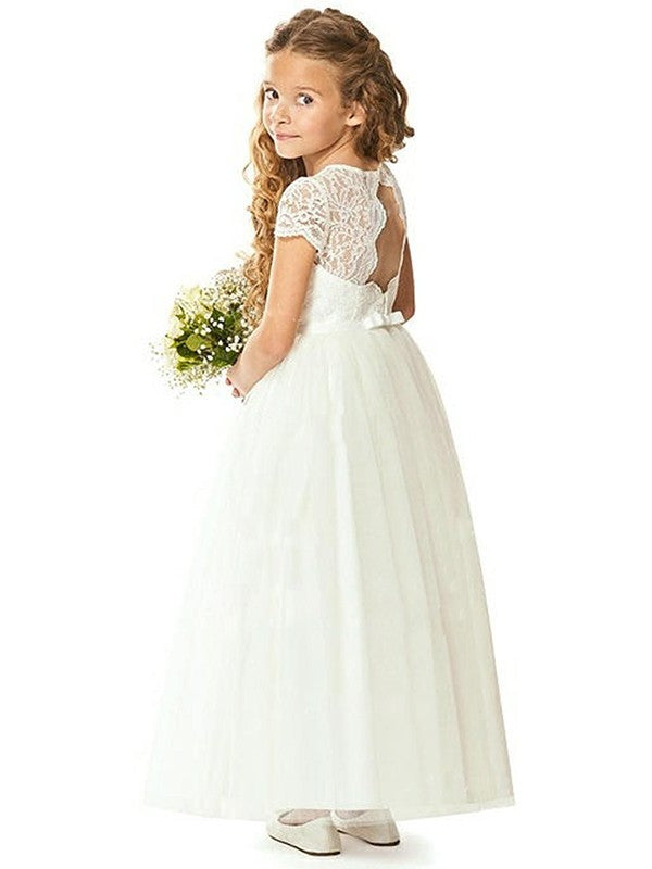 Sleeves Tulle Scoop Ankle-Length Short Lace A-Line/Princess Flower Girl Dresses