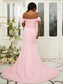 Stretch Ruched Crepe Off-the-Shoulder Sleeveless Sweep/Brush Sheath/Column Train Bridesmaid Dresses