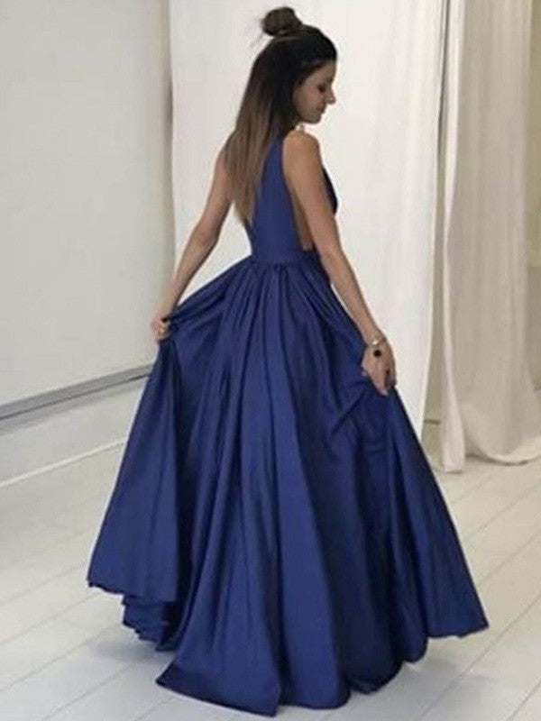 Sleeveless V-neck A-Line/Princess Floor-Length Taffeta Dresses
