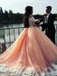 Ball Gown Sleeveless Train Off-the-Shoulder Court Tulle Lace Dresses