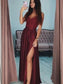 A-Line/Princess V-neck Silk Lace Sleeveless Floor-Length like Satin Dresses