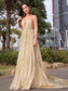 V-neck Sleeveless Sweep/Brush A-Line/Princess Train Ruched Tulle Dresses