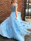 Applique A-Line/Princess Tulle Off-the-Shoulder Sleeveless Floor-Length Dresses