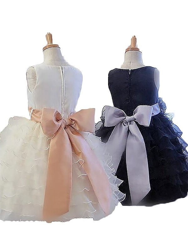 A-Line/Princess Flower Short/Mini Sleeveless Hand-Made Jewel Tulle Flower Girl Dresses
