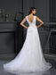 V-neck Beading A-Line/Princess Long Sleeveless Satin Wedding Dresses