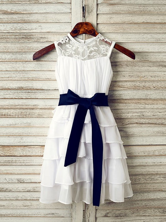 Tea-Length Chiffon Scoop Sash/Ribbon/Belt A-Line/Princess Sleeveless Flower Girl Dresses