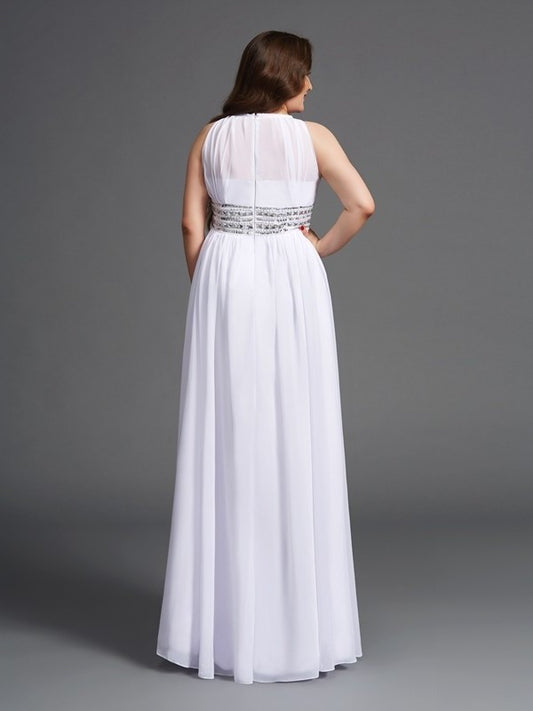Jewel A-Line/Princess Long Beading Sleeveless Chiffon Plus Size Dresses