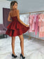 Spaghetti Satin A-Line/Princess Straps Sleeveless Ruffles Short/Mini Homecoming Dresses