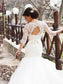 Bateau Trumpet/Mermaid Sleeves Lace Floor-Length 1/2 Tulle Wedding Dresses