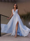 V-neck Jersey Ruffles A-Line/Princess Sleeveless Floor-Length Dresses