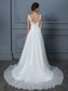 Floor-Length Lace A-Line/Princess V-neck Sleeveless Chiffon Wedding Dresses