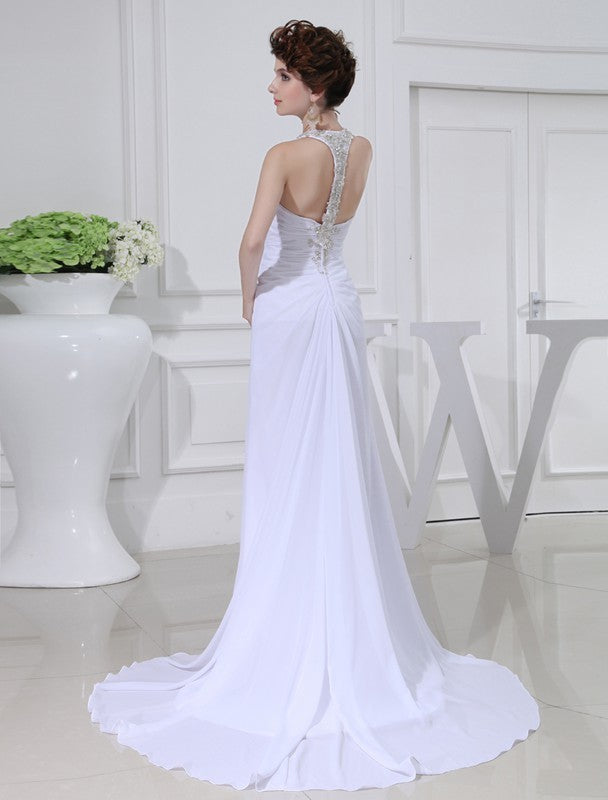 Beading A-Line/Princess V-neck Sleeveless Chiffon Wedding Dresses
