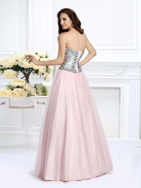 Beading Sleeveless Long Ball Gown Sweetheart Satin Quinceanera Dresses