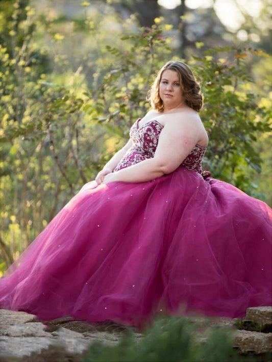 Tulle Sweetheart Gown Sleeveless Floor-Length Ball Beading Plus Size Dresses