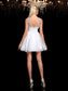 Neck Woven Sheer Short Sleeveless A-Line/Princess Elastic Beading Satin Cocktail Dresses