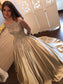 Gown Sleeves Long Ball Off-the-Shoulder Train Sweep/Brush Applique Satin Dresses