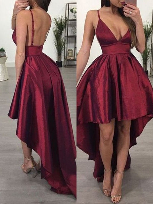 A-Line/Princess Taffeta Spaghetti Straps Ruffles Sleeveless Asymmetrical Homecoming Dress