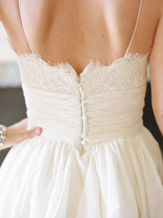 Floor-Length Lace A-Line/Princess Straps Sleeveless Spaghetti Satin Wedding Dresses