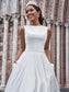 Sweep/Brush A-Line/Princess Sleeveless Bateau Satin Ruffles Train Wedding Dresses