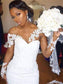 Train Trumpet/Mermaid Lace Applique Long Court Off-the-Shoulder Sleeves Wedding Dresses