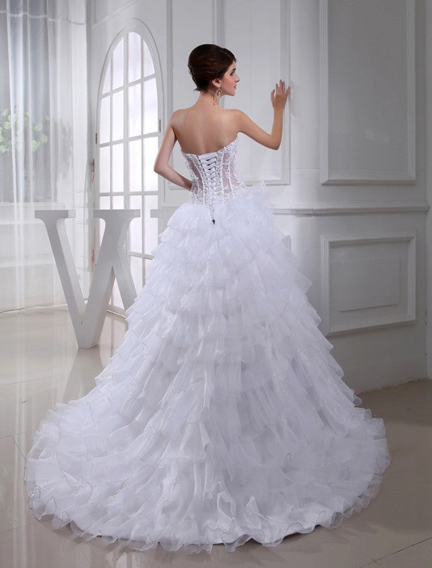 Applique Sleeveless Ball Beading Gown Sweetheart Organza Wedding Dresses