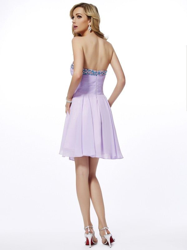 A-Line/Princess Maren Sweetheart Sleeveless Beading Chiffon Homecoming Dresses Short