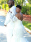 Long Sweep/Brush Applique Off-the-Shoulder Trumpet/Mermaid Sleeves Tulle Train Wedding Dresses
