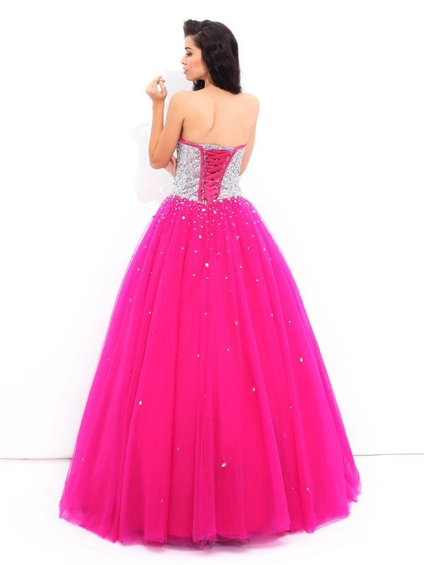 Beading Long Gown Sleeveless Sweetheart Ball Satin Quinceanera Dresses