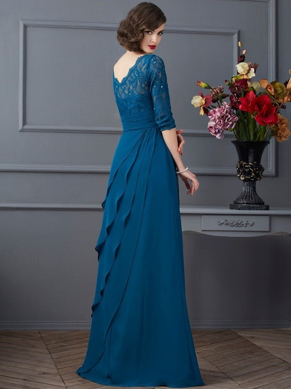 of Mother Long 3/4 V-neck Sleeves Chiffon A-Line/Princess the Bride Dresses